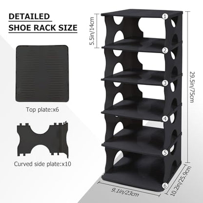 6-Tier Thickened Shoe Rack, Stackable Storage Organizer for Bedroom Entry, Adjustable Rack, Shoe Slots Shelf, Easy Tower Rack, Black - color: Black