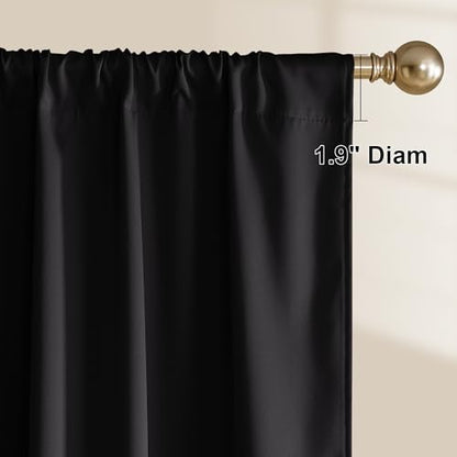 NICETOWN Black Out Cafe Curtains 48 inch Long, 100% Blackout Window Treatment Rod Pocket Room Darkening Drapes for Bedroom, W52 x L48, 2 Panels - color: Black, size: 52"W x 48"L (Pack of 2)