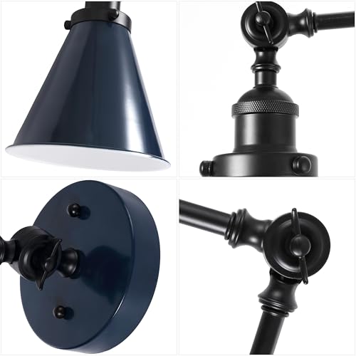 JONATHAN Y Rover 1-Light Wall Sconce 7", Navy/Black, Set of 2 | Adjustable Arm, Hardwired Bedside Reading Swing Arm, Farmhouse Cone Shade, Metal Hardwired Indoor Fixture, LED Bulbs Included - color: Navy/Black, size: Set of 2