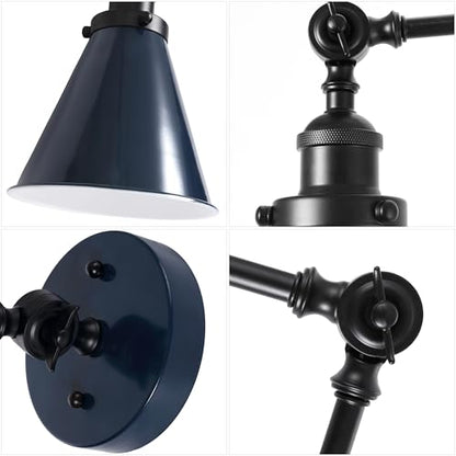 JONATHAN Y Rover 1-Light Wall Sconce 7", Navy/Black, Set of 2 | Adjustable Arm, Hardwired Bedside Reading Swing Arm, Farmhouse Cone Shade, Metal Hardwired Indoor Fixture, LED Bulbs Included - color: Navy/Black, size: Set of 2