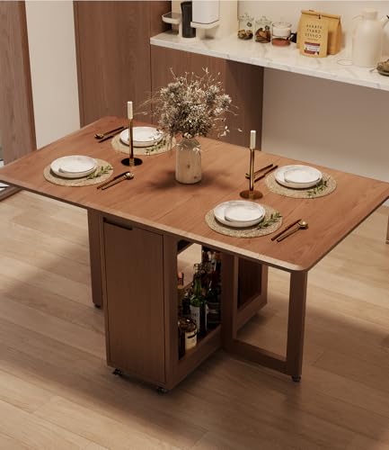 AnywaysWood 1 Solid Wood Folding Dining Table, Space Saving Extendable Solid Wood Drop Leaf Table for Kitchen Dining Living Room Small Spaces(55inch 1 Wooden Foldable Table) Easy Assembly - size: 55 Inch Wood Foldable Table Only