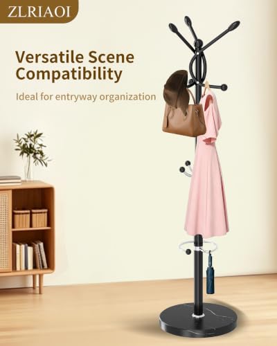 Metal Coat Rack, Modern Coat Rack Stand, Heavy Duty Coat Tree Stand - color: Black-10Hooks