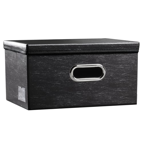 Collapsible Storage Box with Lid [1-Pack] Leather Fabric Foldable Storage Bin Organizer Container Basket Cube with Cover for Home Bedroom Closet Office Nursery Black (13.6x9.6x6.9) - color: Black, size: Small(1-Pack)