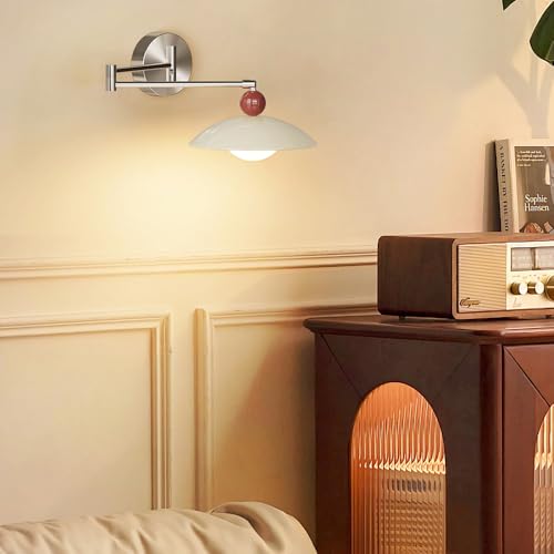 Adjustable Swing Arm Wall Sconce Chrome Wall Mounted Reading Lights for Bedroom Hardwired Nordic Modern Wall Lighting Long Arm Industrial Wall Lamp for Bedroom Bedside Headboard