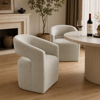 Compact Barrel Arm Chair with Casters, Upholstered Accent Chair with Open Back Cutout, Plush Rounded Seat, Pedestal Base for Living Room Bedroom Vanity, Taupe - color: Taupe