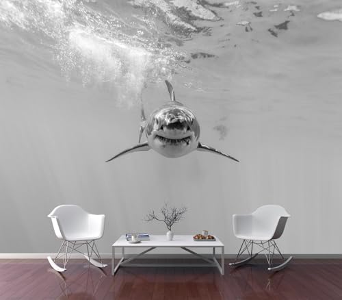 Eierme-Ferocious Great White Shark Mural Wallpaper Peel and Stick 160" x 114" - color: No.13, size: 160" x 114"