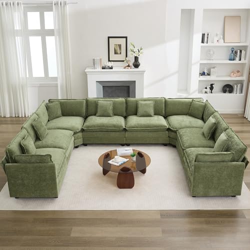 147'' Oversized U Shaped Cloud Sectional Sofa, Chenille Deep Seat Couches for Living Room, Comfy Upholstered Modular Sectional Sofa Couch, Green - color: Green, size: 147'' Oversized U Shape