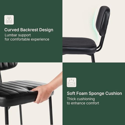 Dining Chairs Set of 2, PU Leather Upholstered Kitchen Chairs | Metal Legs, Mid Century Shell Style Backrest for Dining Living Room, Black - color: Black, size: Set of 2