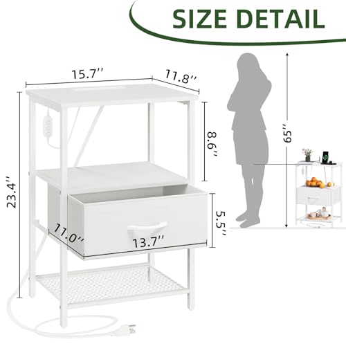 Somdot Nightstand with Charging Station & LED Light, Bedroom Bedside Table | Dorm, Guest Room, Kids Room, Laundry, Closet, Entryway and Hallway, White - color: White, size: 11.8"D x 15.7"W x 23.4"H (1 Drawers)