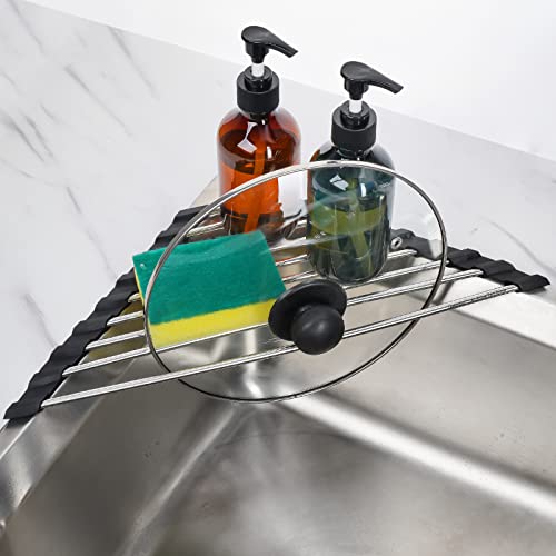 Tomorotec Triangle Roll Up Dish Drying Rack 304 Stainless Steel Black | BPA-Free Food-Grade Silicone Edges Foldable Waterproof Rustproof Heavy-Duty Space Saver Heat Resistant to 550°F - color: Black