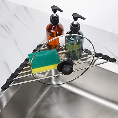 Tomorotec Triangle Roll Up Dish Drying Rack 304 Stainless Steel Black | BPA-Free Food-Grade Silicone Edges Foldable Waterproof Rustproof Heavy-Duty Space Saver Heat Resistant to 550°F - color: Black