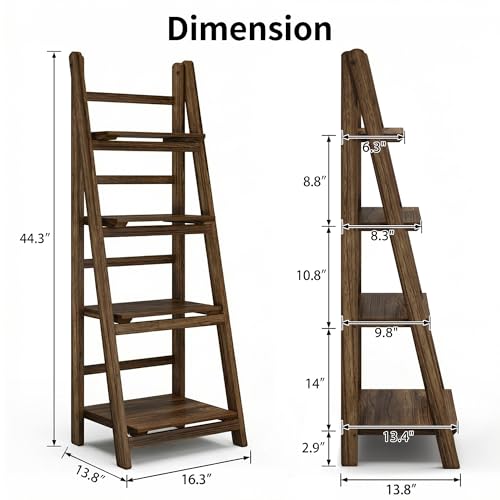 Ladder Shelf 4-Tier Foldable Solid Wood Bookshelf Plant Stand | Folding Wooden Ladder Bookshelf, Plant Stand for Small Space, Display Rack for Living Room, Bedroom, Balcony, Rustic Brown - color: 4-tier/Dark Brown