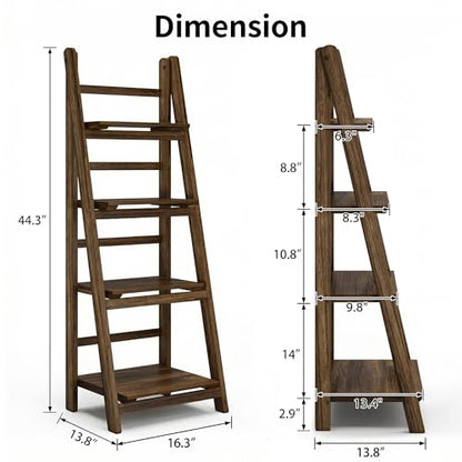 Ladder Shelf 4-Tier Foldable Solid Wood Bookshelf Plant Stand | Folding Wooden Ladder Bookshelf, Plant Stand for Small Space, Display Rack for Living Room, Bedroom, Balcony, Rustic Brown - color: 4-tier/Dark Brown