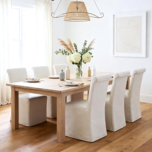 chairus Slipcovered Parsons Dining Chairs Set of 6, Upholstered Dining Room Chairs with Washable Linen Cover & High Back, Modern Farmhouse Wooden Side Kitchen Chairs, Cream White - color: Cream White Linen, size: 6 Chairs