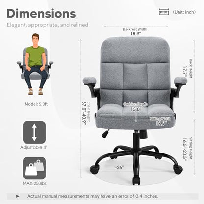 Home Office Chair with Wheels, Rolling Desk Chairs with Flip-up Armrest, Adjustable Office Computer Chair Teddy Fleece, Light Gray - color: Light Grey