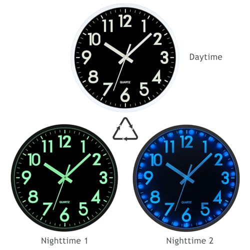 JoFomp LED Wall Clock for Bedroom Night Glow, 12 Inch Silent Wall Clocks Battery Operated, Light Up Wall Clocks for Living Room Decor, Sound Control Modern Wall Clock Glow in Dark for Kitchen Office - color: Blue Light, size: 12 Inch