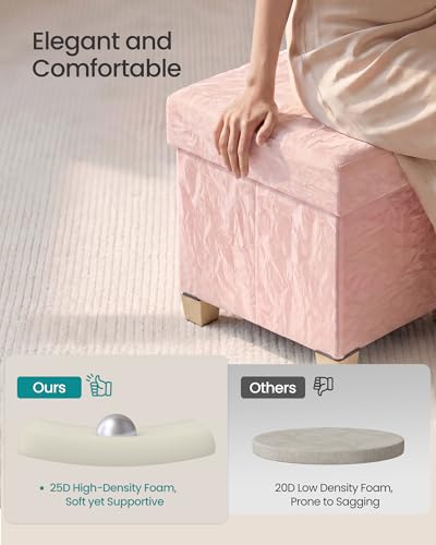 SONGMICS Storage Ottoman, Textured PU Leather Footstool with Legs, Footrest with Cushion, for Living Room and Bedroom, 15 x 15 x 15.7 Inches, Pink, Minota Collection ULSF523SA01 - color: Pink (With Legs)