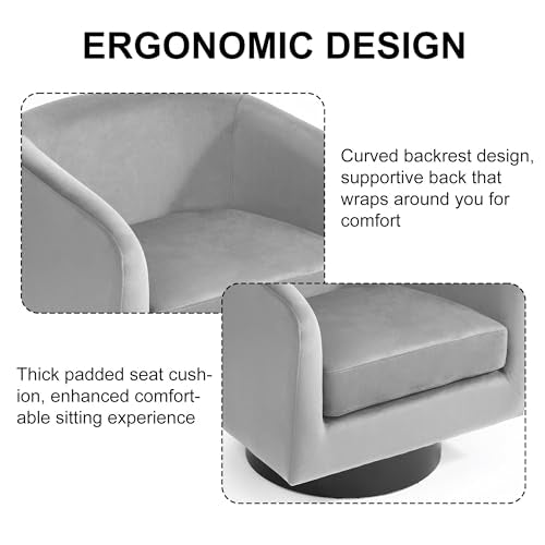 Swivel Barrel Accent Chair, Comfy Reading Armchair, Medium Gray, Set of 1 | Club Chairs for Adults, Low-Back Design, Modern Round Style, Solid Wood Frame & Metal Swivel Base, For Living Room & Bedroom - color: Medium Gray