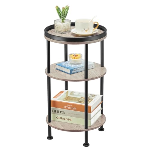 Small Round Side Table, Oak Round End Table for Living Room & Bedroom, Modern 3-Tier Nightstand with Storage Shelf, 11.8" Narrow Accent Table for Small Spaces, Nursery, Plant Stand,Natural Wood Finish - color: Oak, style: Classic
