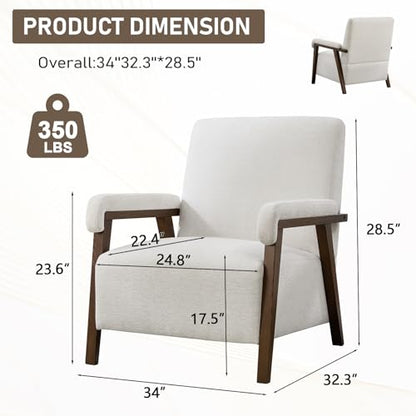 Bonzy Home Mid-Century Modern Accent Chair,Upholstered Armchair with Lumbar Cushion Padded Arms,Comfy Fabric Reading Chair with Stable Wooden Frame for Living Room & Bedroom,Beige - color: White, size: 1PCS