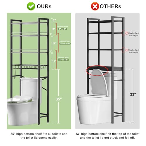 Kalrin Over-The-Toilet Storage Rack, 4-Tier Bathroom Organizer Shelf Over Toilet with Adjustable Shelf and Basket, Freestanding Space Saver Bathroom Shelves Above Toilet for Room (Pure Gray) - color: Pure Gray