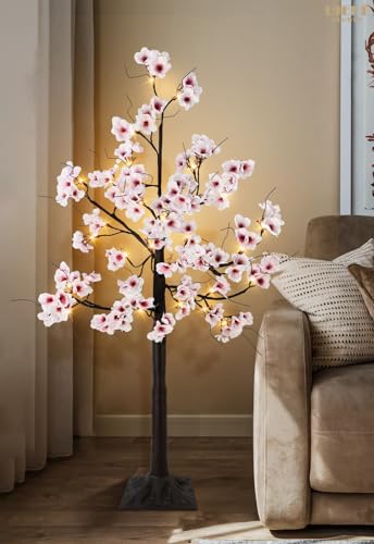 Cherry Blossom Tree, 6FT 96 Fairy Lights Artificial Lighted Tree for Home Inside Outdoor Spring Wedding Party Festival Decor, Warm White - size: 6FT