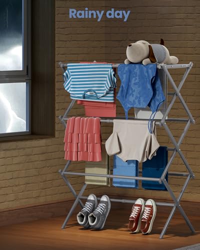 Oversize 3-Tier Clothes Drying Rack, No Install, Grey | Expandable Design, Non-slip feet, Tool-free Setup, Rust Prevention, Sturdy Construction, 14.9" D x 29.3" W, Holds 24lbs - color: Gray