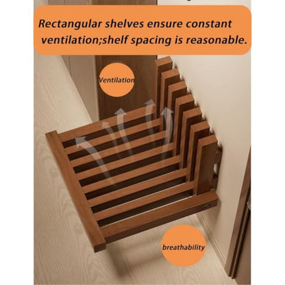 Folding Wall Table Wooden Hanging Wall Mounted Shoe Bench Ventilated Hidden Flip Down Seat Multi-Functional Floating Bedside Table - color: Walnut