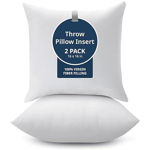 LANE LINEN Throw Pillow Insert - Pack of 2 16x16 Pillow Inserts for Decorative Pillow Covers, Throw Pillows Insert for Couch - White | Classic Solid Inserts For Couch & Chair Support - Shape Retention, Ultra-Soft 120 GSM Fabric, Home decors inserts - size