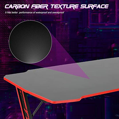 BestOffice | 47" Gaming Table | Red | Z-Shaped Computer Desk | with Steel Frame, Headphone Hook, Adjustable Feet | Carbon Fiber Texture| Easy to Clean | for Gaming, Home Office - color: Red, size: 47 Inch Z Shaped