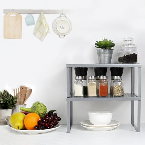 NEX Cabinet Organizer Shelf, Kitchen Counter Shelves Set of 2, Silver | Stackable & Expandable Spice Rack, Space-Saving Pantry Organizers Bathroom Countertop Storage, Metal - color: Silver