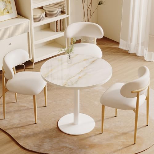 31.5'' Tulip Table, Round Dining Table with Glossy Sintered Stone Tabletop | White Aluminum Alloy Edge & Pedestal, Small Bistro Table for Dining Room/Café/Small Spaces/Restaurant (Crystal Onyx) - color: Crystal Onyx (White Edge), size: Round