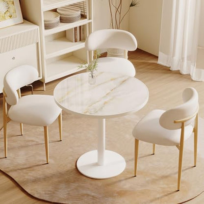 31.5'' Tulip Table, Round Dining Table with Glossy Sintered Stone Tabletop | White Aluminum Alloy Edge & Pedestal, Small Bistro Table for Dining Room/Café/Small Spaces/Restaurant (Crystal Onyx) - color: Crystal Onyx (White Edge), size: Round