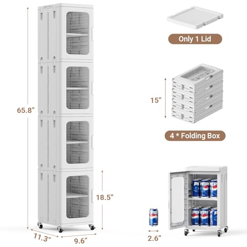 BROVIEW 4-Tier Tall Narrow Storage Cabinet Organizer, Slim Bathroom Cabinets with Adjustable Shelves and Doors, Plastic Kitchen Pantry Organizers and Storages for Small Space, Laundry, White - color: White, size: 4-Tier-9.6"W