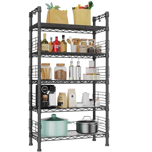 Large Metal Storage Rack, Storage Organizer Shelves for Kitchen | 5 Tiers Narrow Bookshelf, Storage Rack for Bathroom, Living Room, Balcony and Garage, Load 480lbs, Black - color: Black, size: 9.4 x 29.5 x 59.2