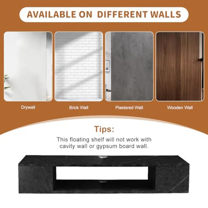 GHC Floating TV Stand, Wall Mounted Entertainment Center and Cabinet Shelf, TV Console with Storage, Media Console for DVD Player, Space-Saving Under TV Shelf for Bedroom, Living Room (Black Marble) - color: Black Marble