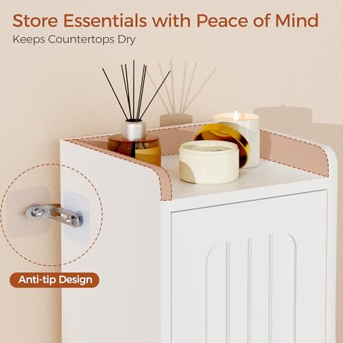 ANWBROAD Slim Bathroom Storage Cabinet with 2 Doors and Adjustable Shelf | Corner Narrow Cabinet Freestanding Small Bathroom Organizers and Storage for Small Spaces,Kitchen,Living Room White USBC011W