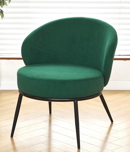 GDFStudio 27" Modern Accent Chair, Comfy Lounge Chair, Velvet Upholstered Chair, Mid Century Modern Armchair with Metal Legs, Solid Wood Frame, Cushion Barrel Side Chair for Living Room Bedroom, Green - color: Green + Velvet