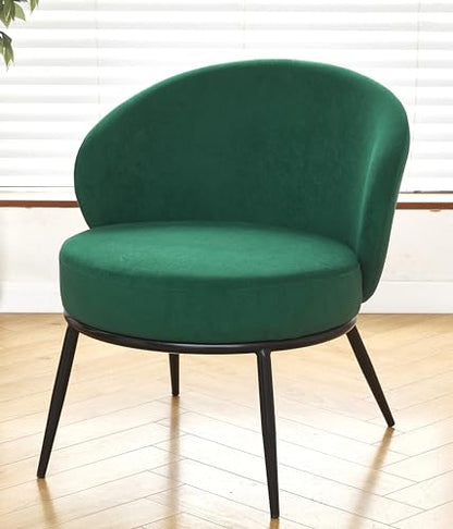 GDFStudio 27" Modern Accent Chair, Comfy Lounge Chair, Velvet Upholstered Chair, Mid Century Modern Armchair with Metal Legs, Solid Wood Frame, Cushion Barrel Side Chair for Living Room Bedroom, Green - color: Green + Velvet
