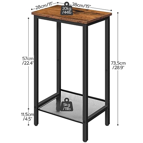 HOOBRO Tall Side Table, Small End Telephone Table, Industrial Nightstand, Small Entryway Table with Adjustable Mesh Shelf, Narrow Bedside Table for Living Room, Bedroom, Hallway, Office, Rustic Brown - color: Rustic Brown + Black