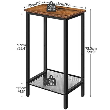 HOOBRO Tall Side Table, Small End Telephone Table, Industrial Nightstand, Small Entryway Table with Adjustable Mesh Shelf, Narrow Bedside Table for Living Room, Bedroom, Hallway, Office, Rustic Brown - color: Rustic Brown + Black