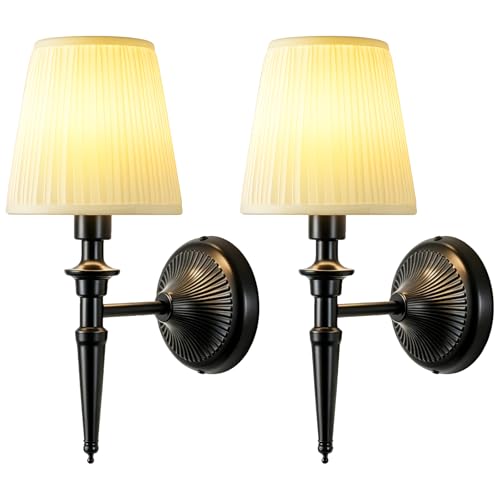 Battery Operated Wall Sconces Set of 2, Wireless Rechargeable Wall Lights with 12 RGB Colors and 3CCT Dimmable, Small Fabric LED Wall Lamps for Bedroom, Living Room, Hallway, Black - color: Black