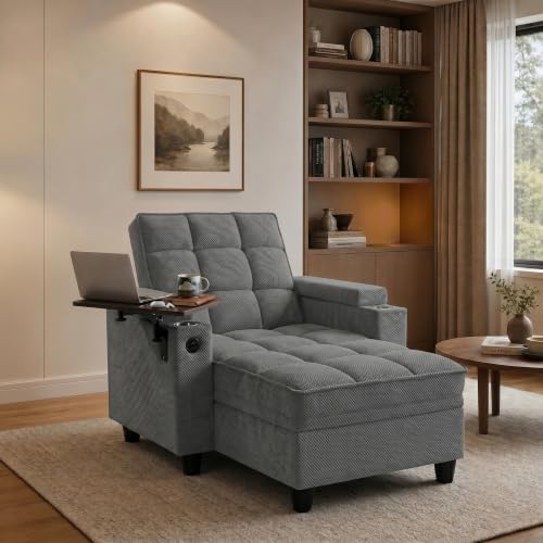 Convertible Sleeper Chair, Pull Out Sofa Bed with Adjustable Backrest & Hidden Storage Armrest, Single Sofa Recliner with USB Charging Port & Cup Holders for Living Room, Bedroom, Dark Gray - color: C-dark Gray-eb