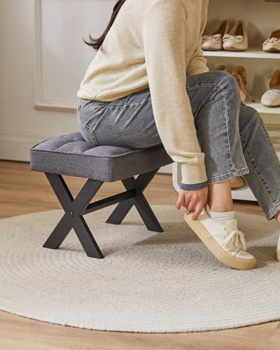 IBUYKE Small 12" H Footrest, Square Linen Step Stool, Dark Gray WBD011G | Foot Stool Metal X-Leg Multi-Use Small Side Table Living Room Bedroom Entryway Office - color: Dark Grey, size: 12.2"-Linen