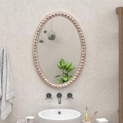 COZAYH Distressed Wood Frame Accent Mirror, Rustic Farmhouse Style Decorative Wall Mirror (Oval) - size: 20"L x 1"W