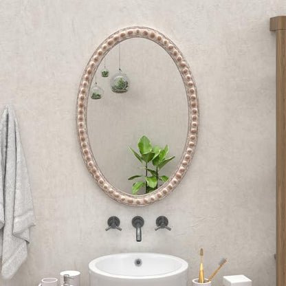 COZAYH Distressed Wood Frame Accent Mirror, Rustic Farmhouse Style Decorative Wall Mirror (Oval) - size: 20"L x 1"W