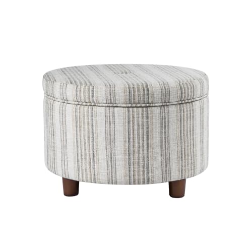 HomePop 24" Large Round Storage Ottoman - Gray Striped Pattern - color: Gray Striped Pattern