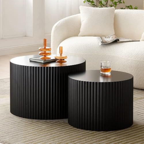 JUSTONE 2-Piece Nesting Coffee Tables Set - Modern Drum End Tables for Small Spaces, Black Round Accent Furniture for Living Room & Apartments (15.75" H) - color: 23.62'' Set of 2 Round - Black