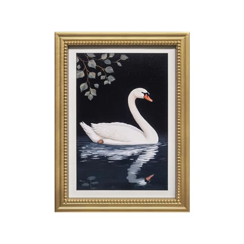 Gatheroad Gold Framed Vintage Canvas Wall Art Prints, Classic Swan Wall Art, Retro Rustic Aesthetic Elegant Bathroom Decor for Living Room Bedroom Office, 12x16in - color: White Swan, size: 12X16inch