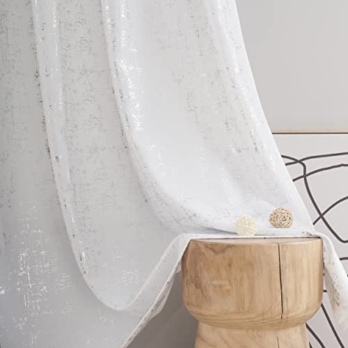 Taisier Home Silver Foil Print Linen Textured Curtains Geometric Dots Pattern Design Curtains for Nursery Toy Room Thermal Insulated Window Treatment 2 Panels 54" L,White and Silver Drapes Print - color: White/Silver, size: 52"W x 54"L (Pack of 2)